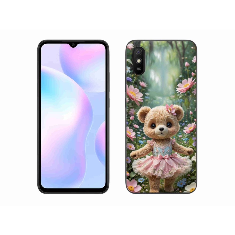Gélový kryt mmCase na Xiaomi Redmi 9A - roztomilý medvedík v kvetoch