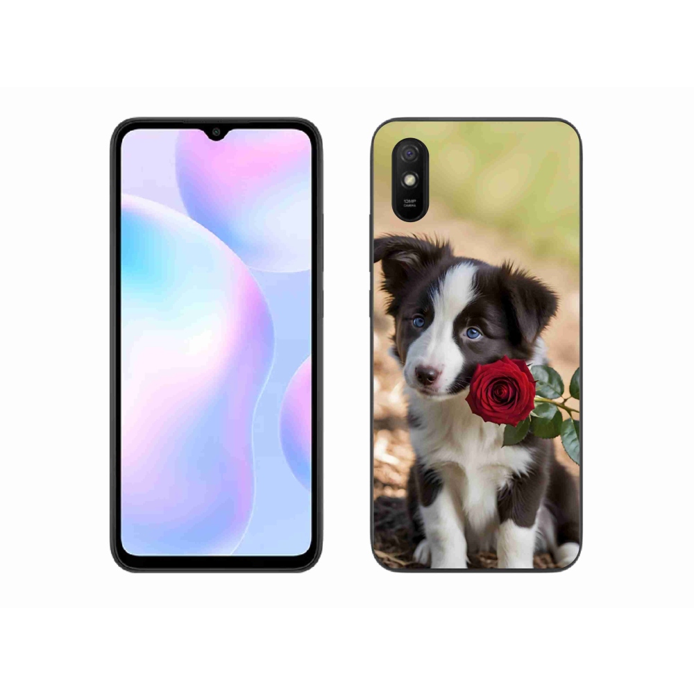 Gélový kryt mmCase na Xiaomi Redmi 9AT - roztomilá border kólia s ružou