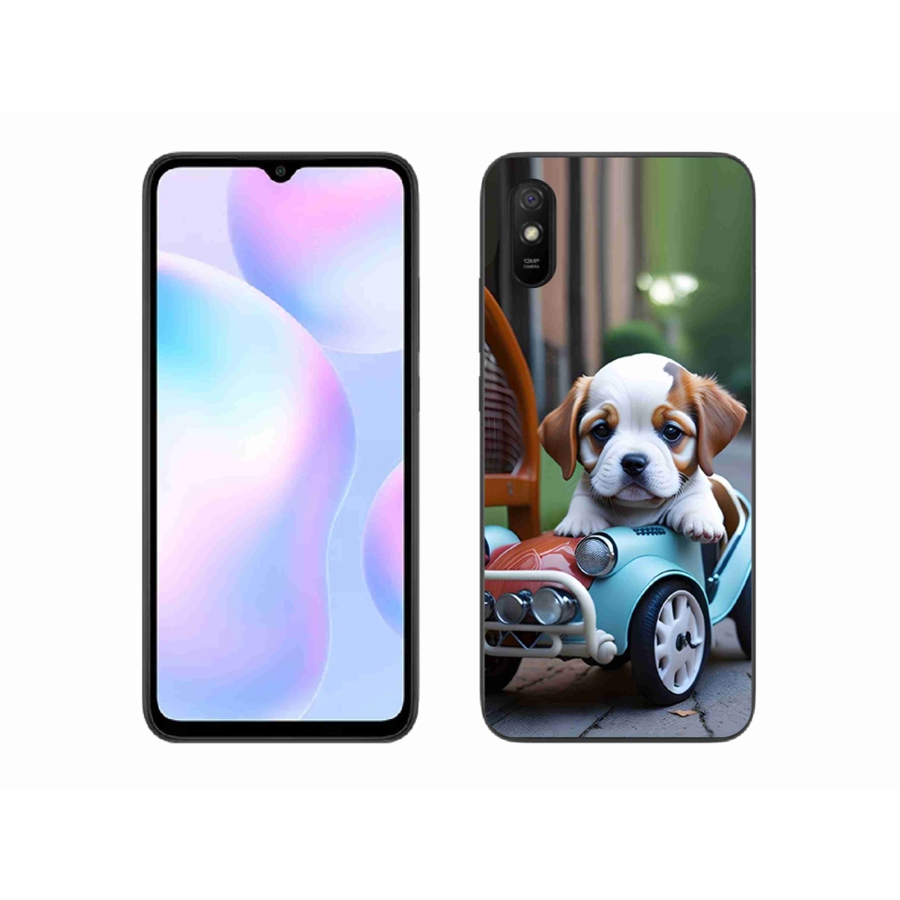Gélový kryt mmCase na Xiaomi Redmi 9AT - šteňa v retro aute