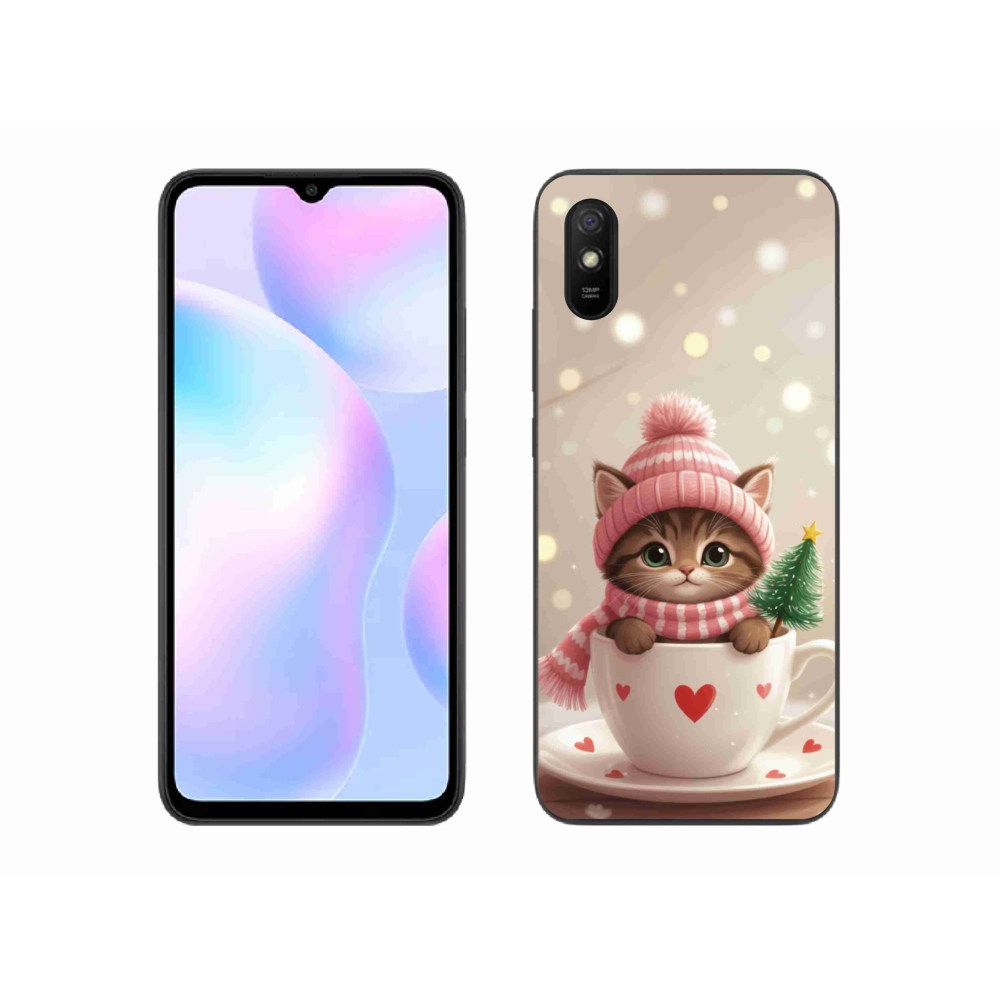 Gélový kryt mmCase na Xiaomi Redmi 9AT - vianočné mačiatko v hrnčeku