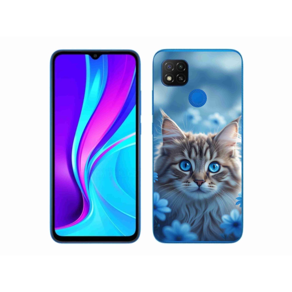 Gélový kryt mmCase na Xiaomi Redmi 9C - mačiatko v modrých kvetoch