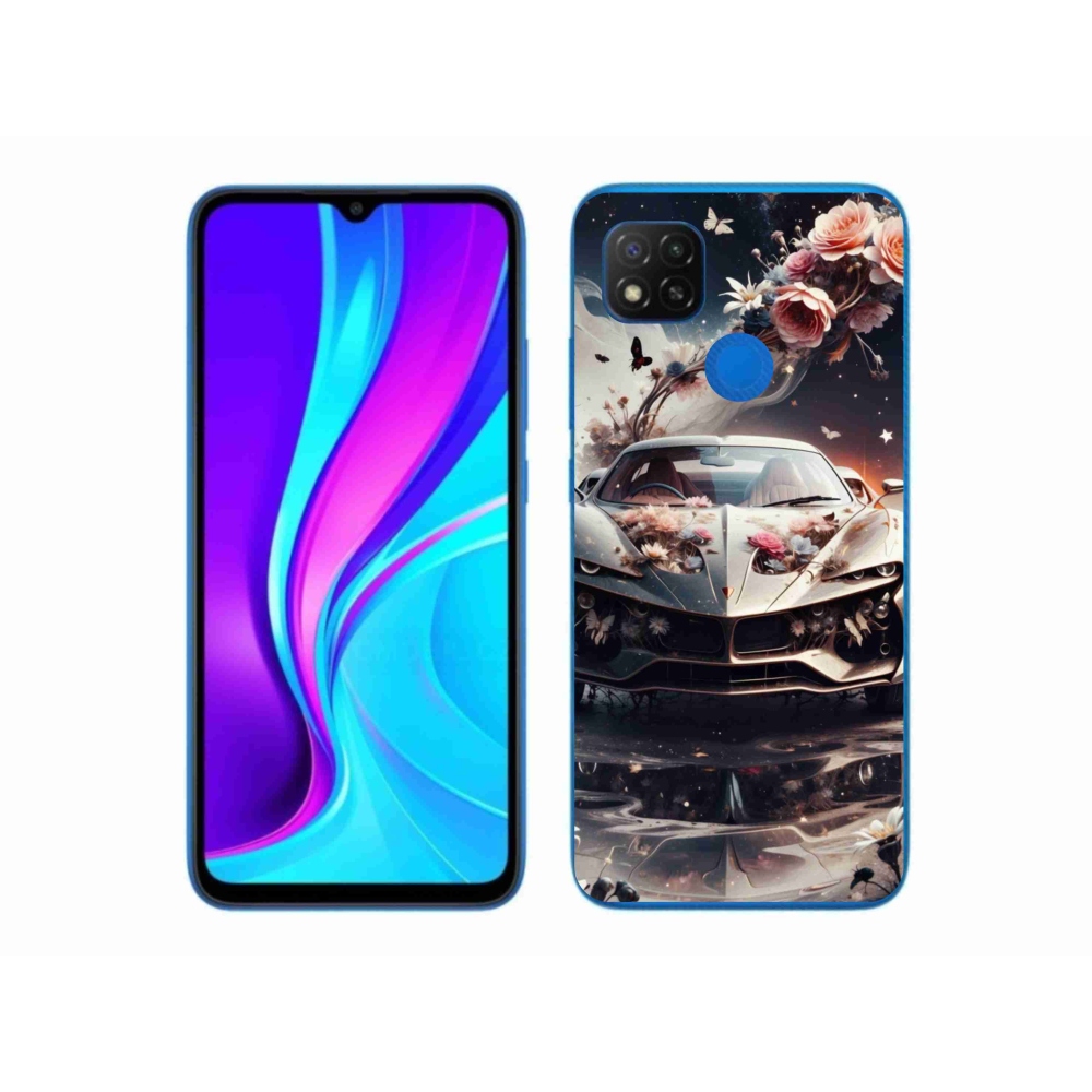 Gélový kryt mmCase na Xiaomi Redmi 9C - kvetinový športový automobil