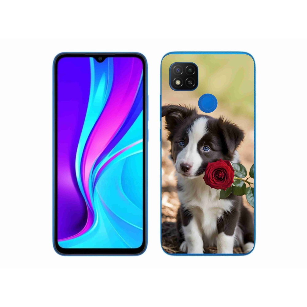 Gélový kryt mmCase na Xiaomi Redmi 9C - roztomilá border kólia s ružou