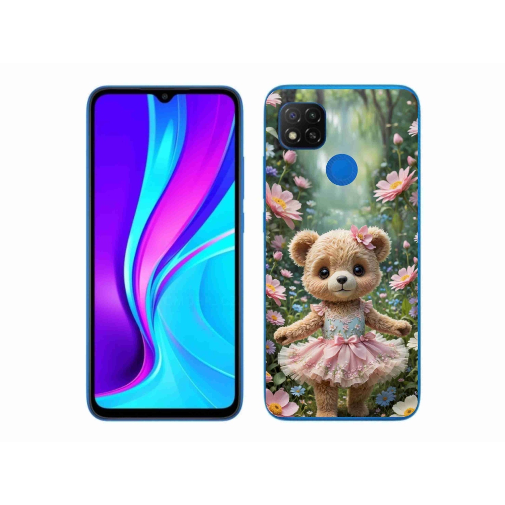 Gélový kryt mmCase na Xiaomi Redmi 9C - roztomilý medvedík v kvetoch