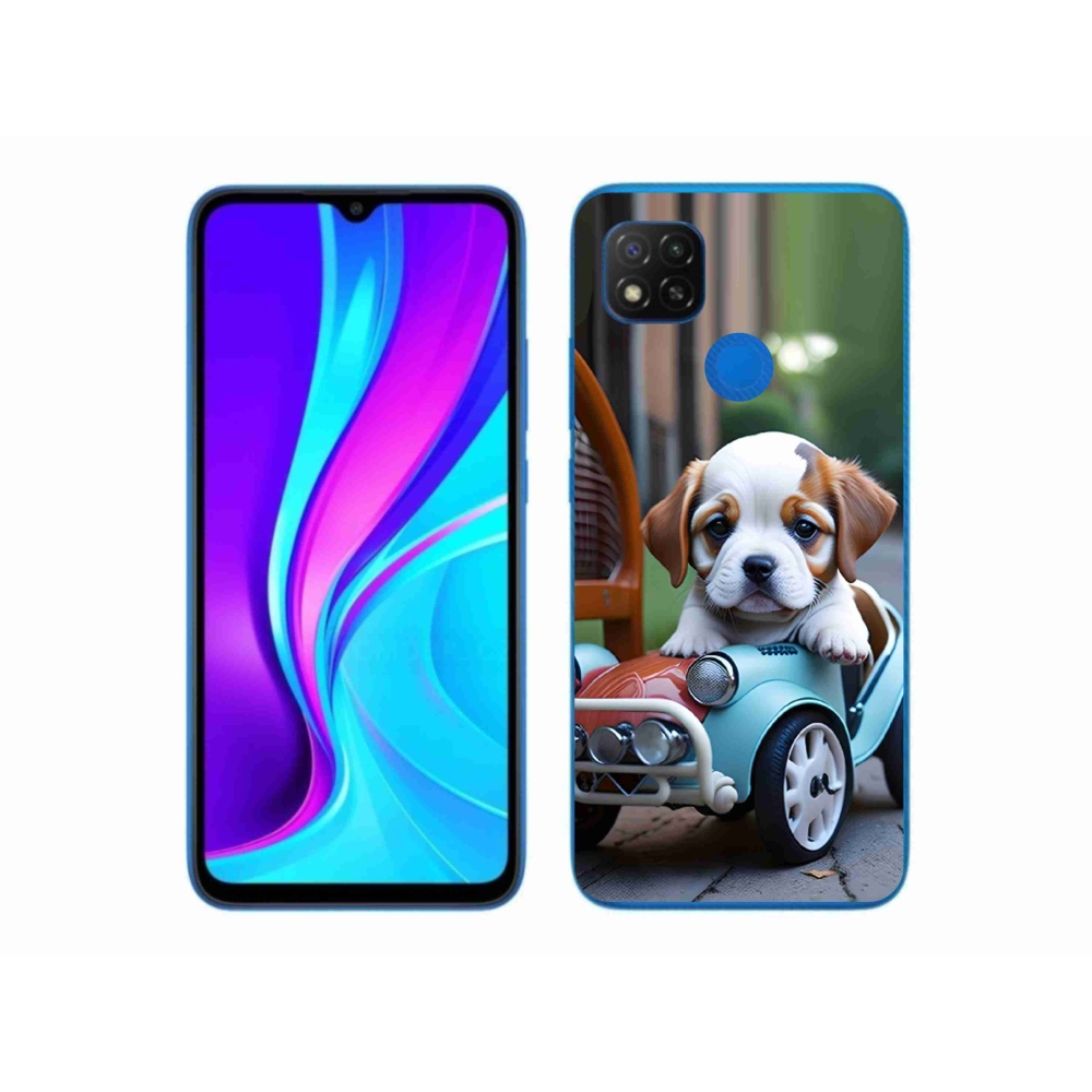 Gélový kryt mmCase na Xiaomi Redmi 9C - šteňa v retro aute