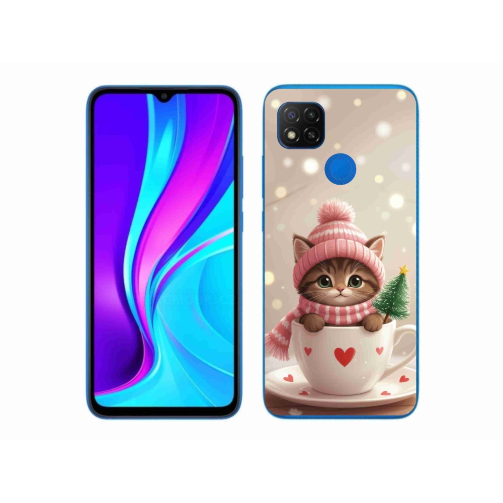 Gélový kryt mmCase na Xiaomi Redmi 9C - vianočné mačiatko v hrnčeku