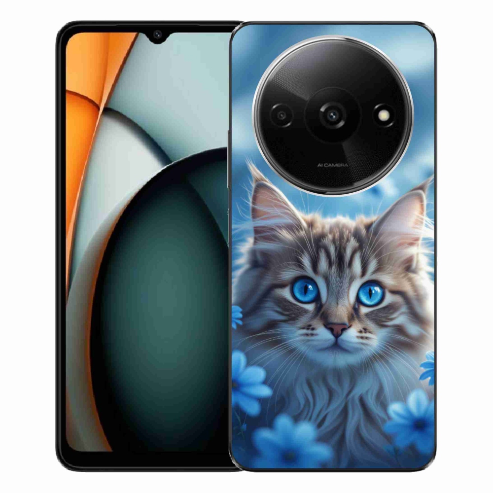Gélový kryt mmCase na Xiaomi Redmi A3 - mačiatko v modrých kvetoch