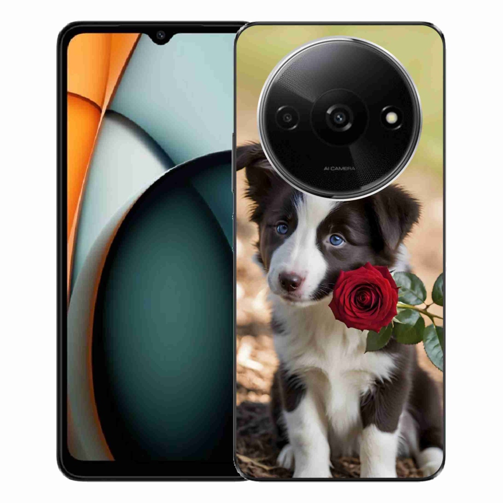 Gélový kryt mmCase na Xiaomi Redmi A3 - roztomilá border kólia s ružou
