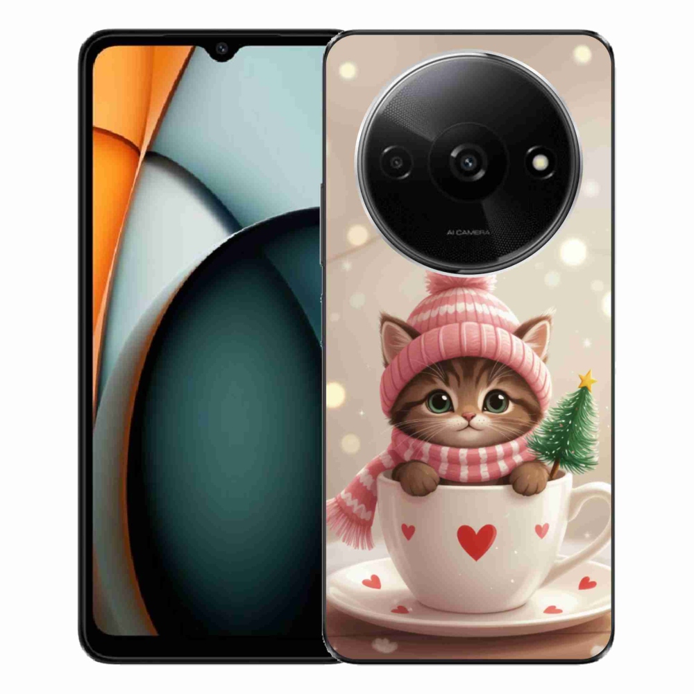 Gélový kryt mmCase na Xiaomi Redmi A3 - vianočné mačiatko v hrnčeku