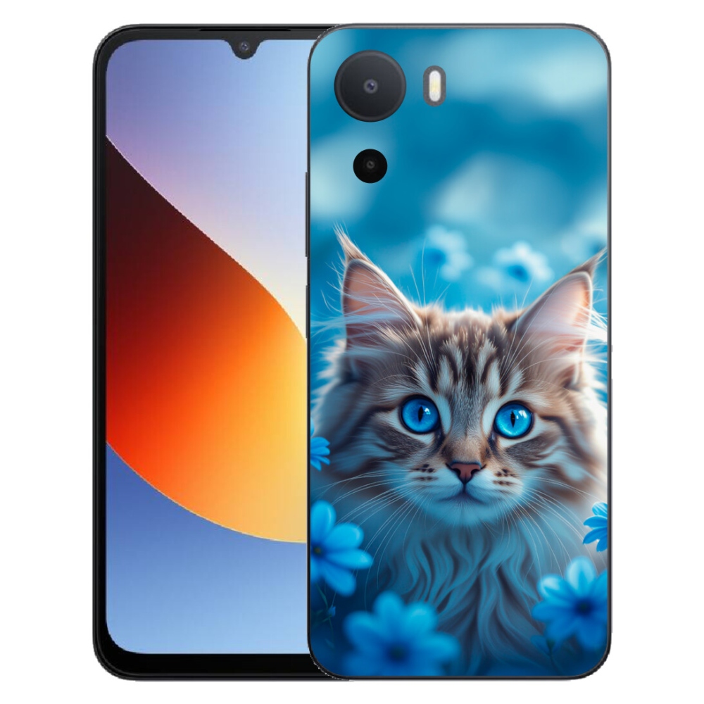 Gélový kryt mmCase na Xiaomi Redmi A7 Pro - mačiatko v modrých kvetoch