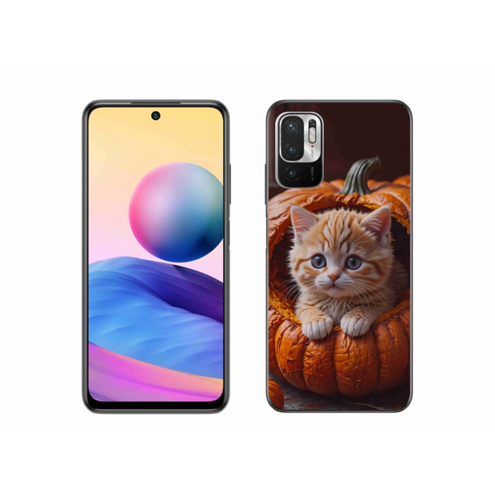 Gélový kryt mmCase na Xiaomi Redmi Note 10 5G - mačiatko a tekvica 2