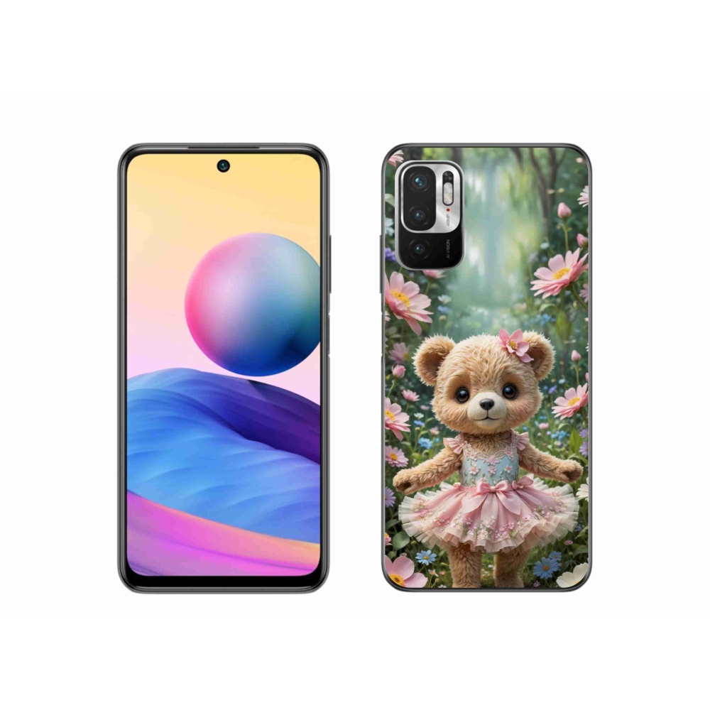 Gélový kryt mmCase na Xiaomi Redmi Note 10 5G - roztomilý medvedík v kvetoch