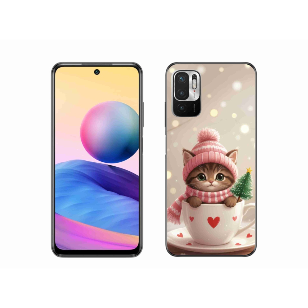 Gélový kryt mmCase na Xiaomi Redmi Note 10 5G - vianočné mačiatko v hrnčeku