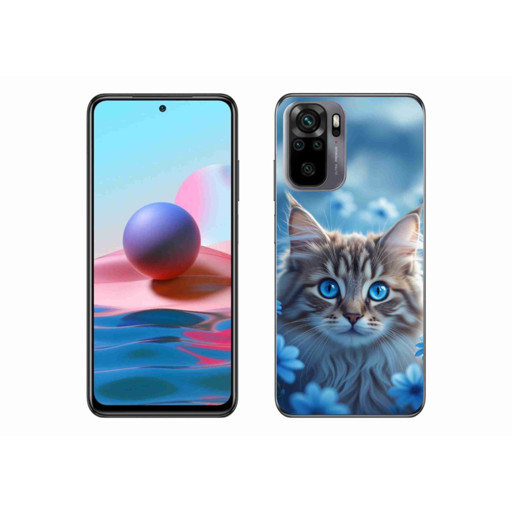 Gélový kryt mmCase na Xiaomi Redmi Note 10 - mačiatko v modrých kvetoch