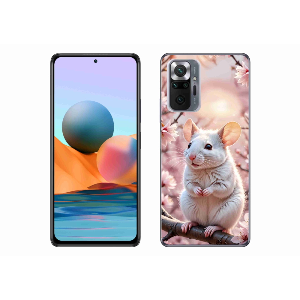Gélový kryt mmCase na Xiaomi Redmi Note 10 Pro - biela myš na vetve