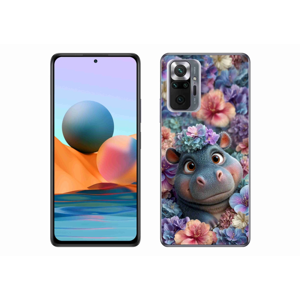 Gélový kryt mmCase na Xiaomi Redmi Note 10 Pro - hrošík v kvetoch