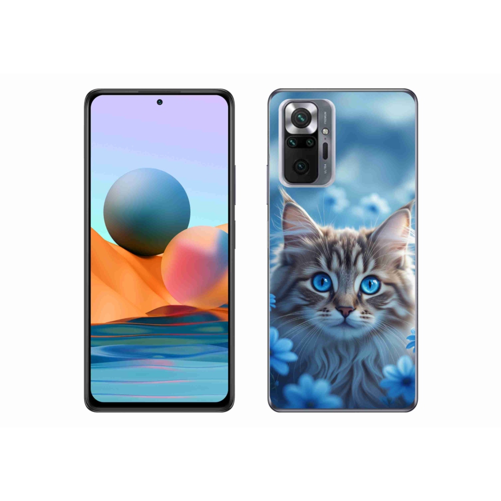 Gélový kryt mmCase na Xiaomi Redmi Note 10 Pro - mačiatko v modrých kvetoch