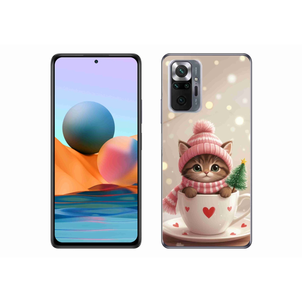 Gélový kryt mmCase na Xiaomi Redmi Note 10 Pro - vianočné mačiatko v hrnčeku