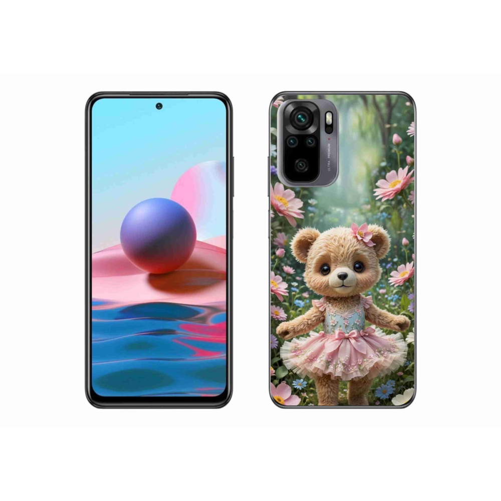 Gélový kryt mmCase na Xiaomi Redmi Note 10 - roztomilý medvedík v kvetoch