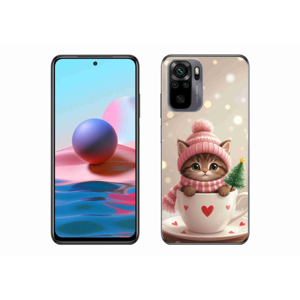 Gélový kryt mmCase na Xiaomi Redmi Note 10S - vianočné mačiatko v hrnčeku