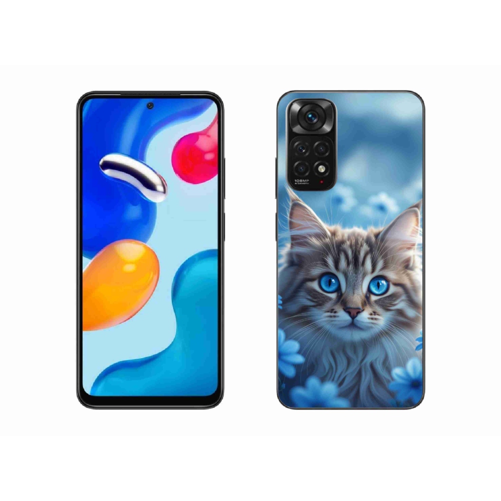 Gélový kryt mmCase na Xiaomi Redmi Note 11 4G - mačiatko v modrých kvetoch