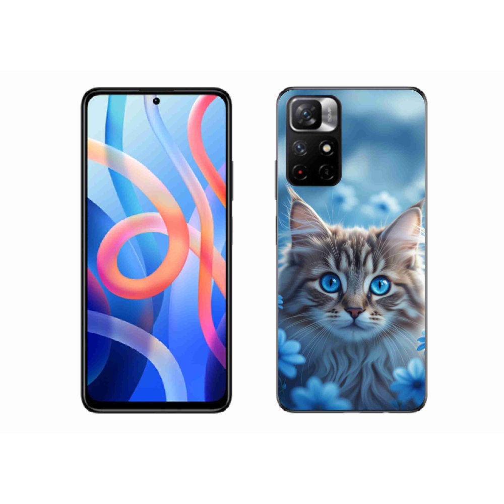 Gélový kryt mmCase na Xiaomi Redmi Note 11S 5G/Poco M4 Pro 5G - mačiatko v modrých kvetoch
