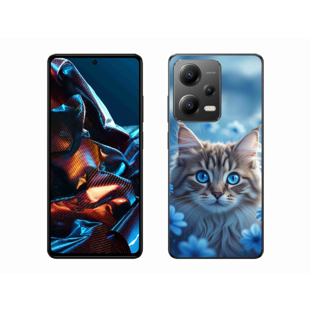 Gélový kryt mmCase na Xiaomi Redmi Note 12 Pro 5G - mačiatko v modrých kvetoch