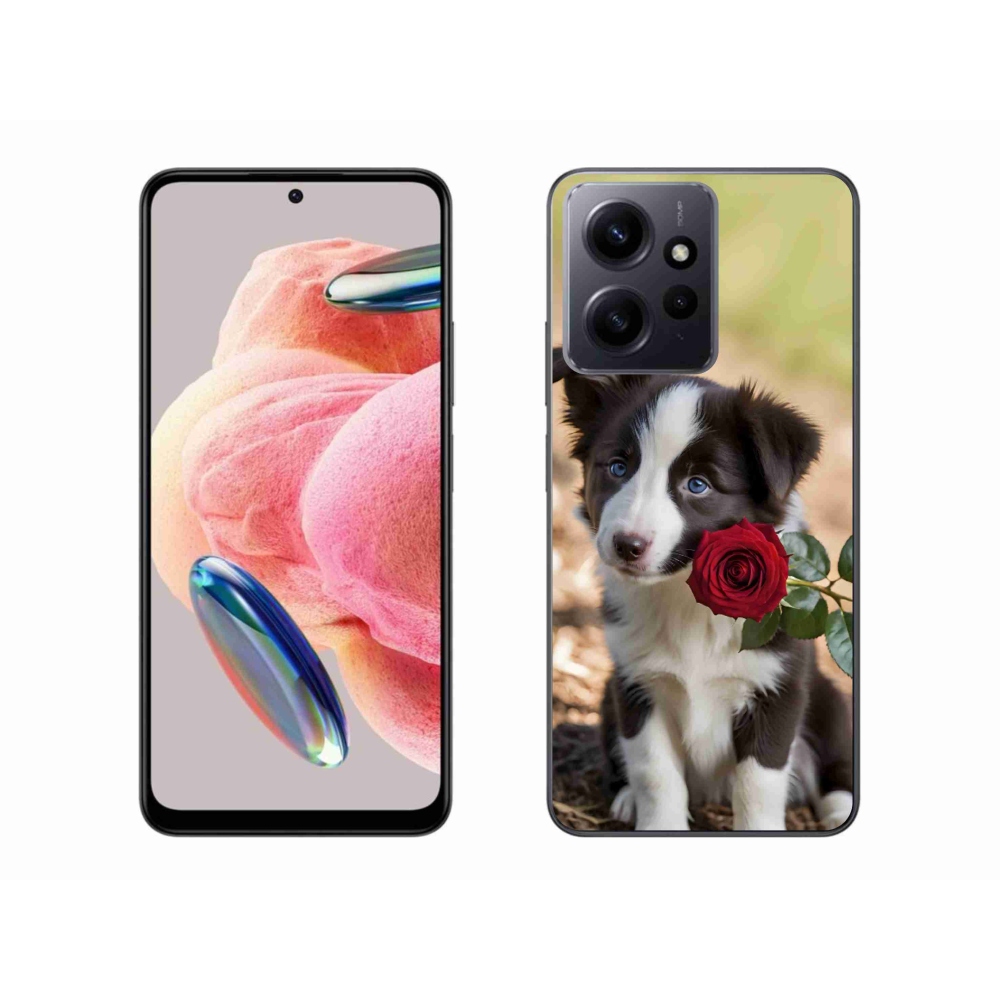 Gélový kryt mmCase na Xiaomi Redmi Note 12 - roztomilá border kólia s ružou