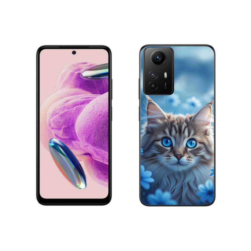 Gélový kryt mmCase na Xiaomi Redmi Note 12S - mačiatko v modrých kvetoch
