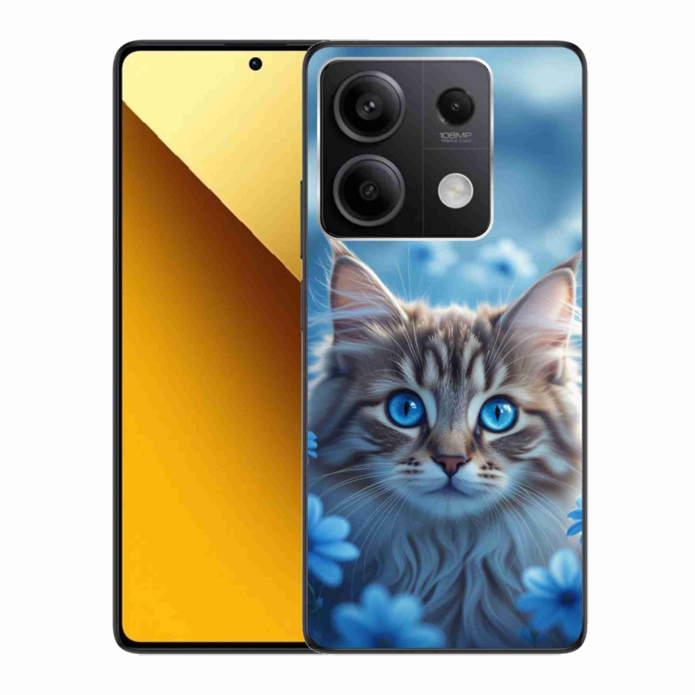 Gélový kryt mmCase na Xiaomi Redmi Note 13 5G - mačiatko v modrých kvetoch