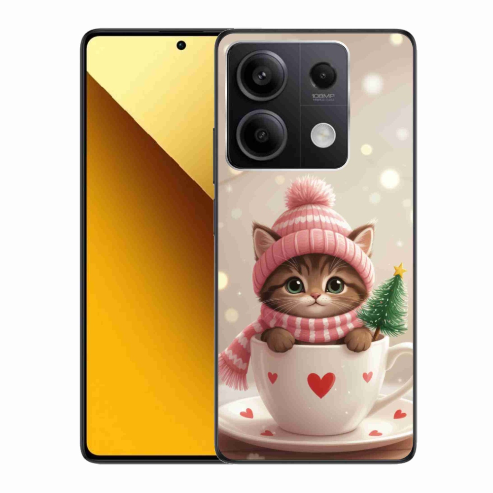 Gélový kryt mmCase na Xiaomi Redmi Note 13 5G - vianočné mačiatko v hrnčeku