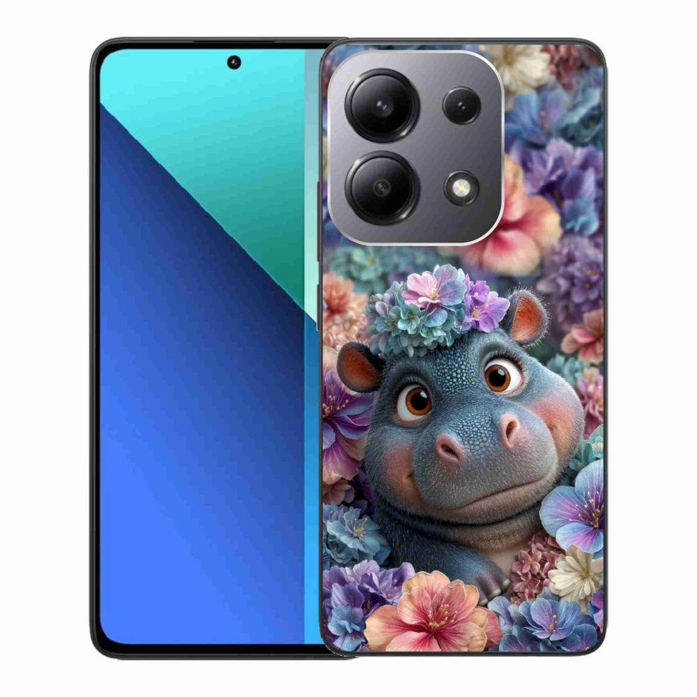 Gélový kryt mmCase na Xiaomi Redmi Note 13 - hrošík v kvetoch