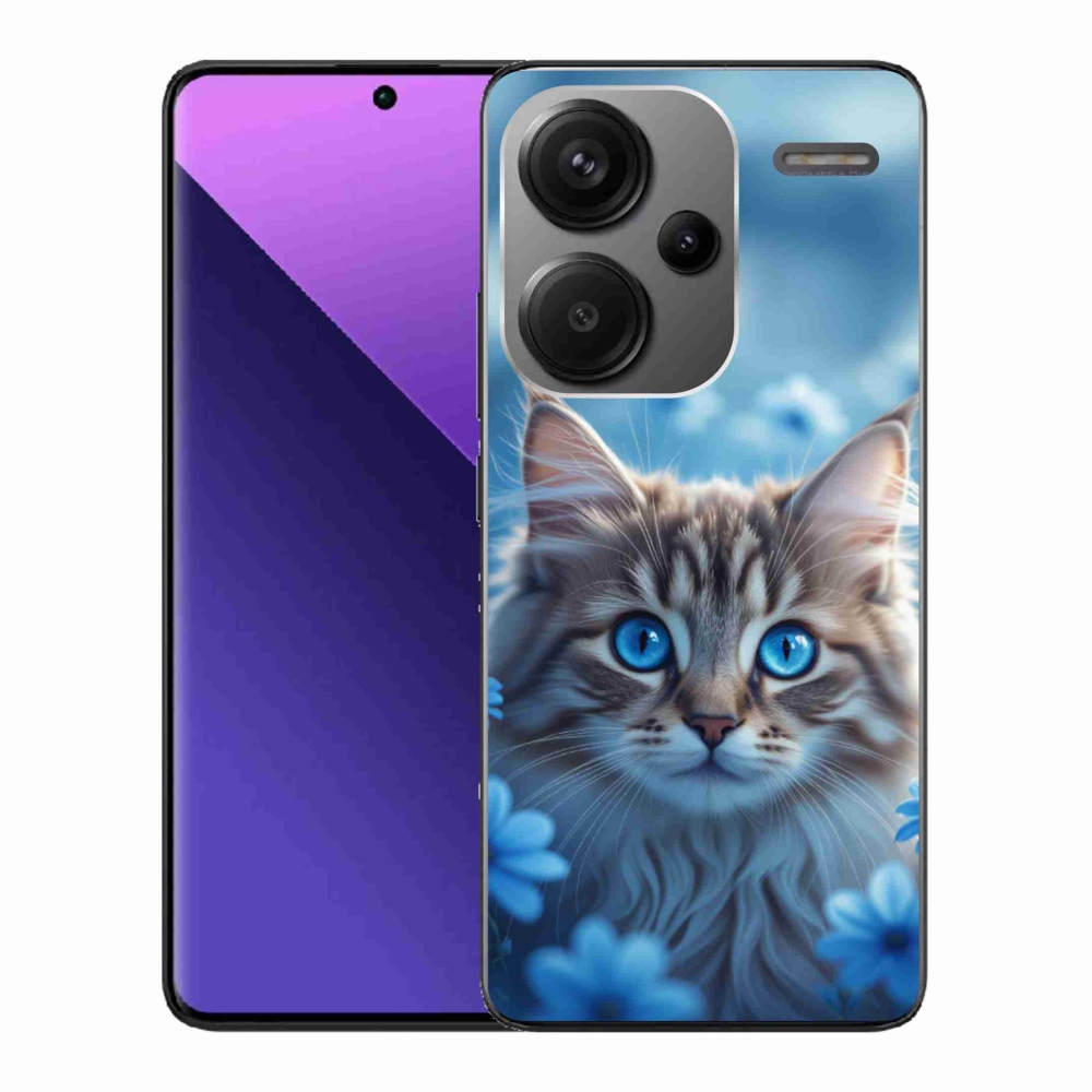 Gélový kryt mmCase na Xiaomi Redmi Note 13 Pro+ 5G - mačiatko v modrých kvetoch