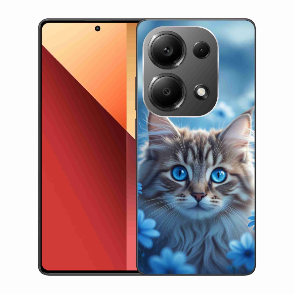Gélový kryt mmCase na Xiaomi Redmi Note 13 Pro/Poco M6 Pro - mačiatko v modrých kvetoch