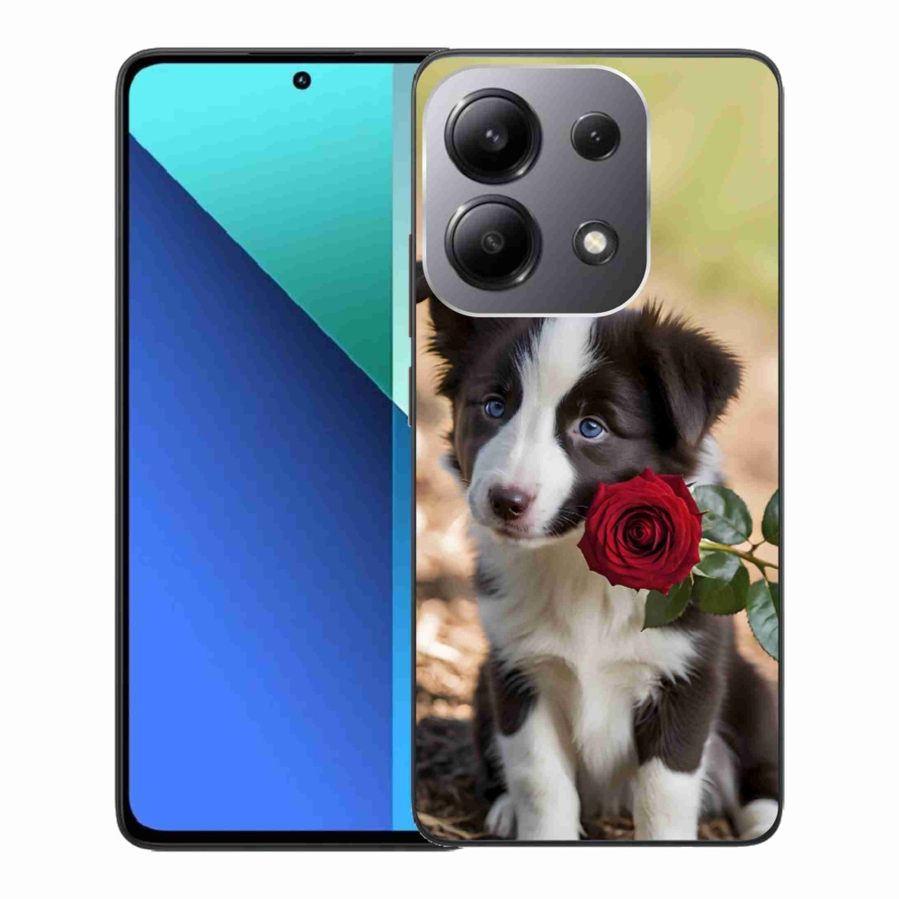 Gélový kryt mmCase na Xiaomi Redmi Note 13 - roztomilá border kólia s ružou