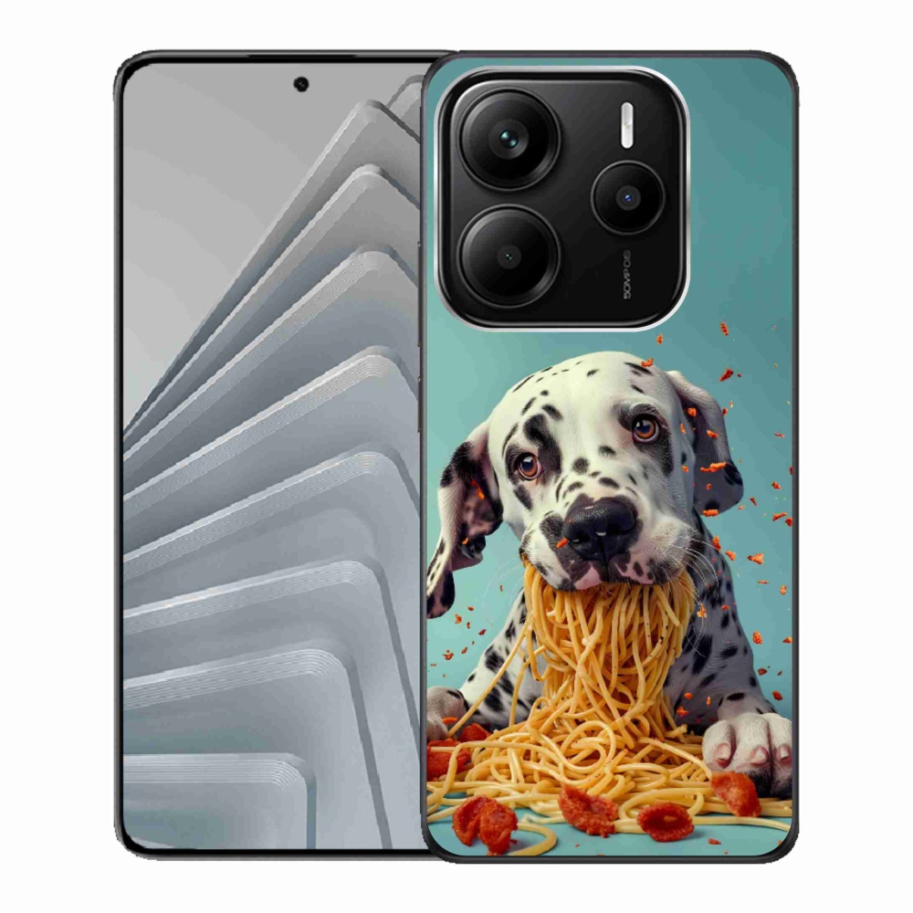 Gélový kryt mmCase na Xiaomi Redmi Note 14 5G - dalmatín a špagety