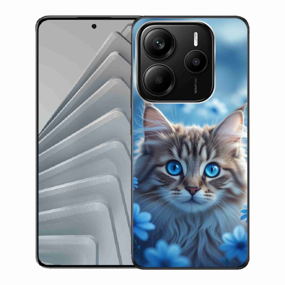 Gélový kryt mmCase na Xiaomi Redmi Note 14 5G - mačiatko v modrých kvetoch