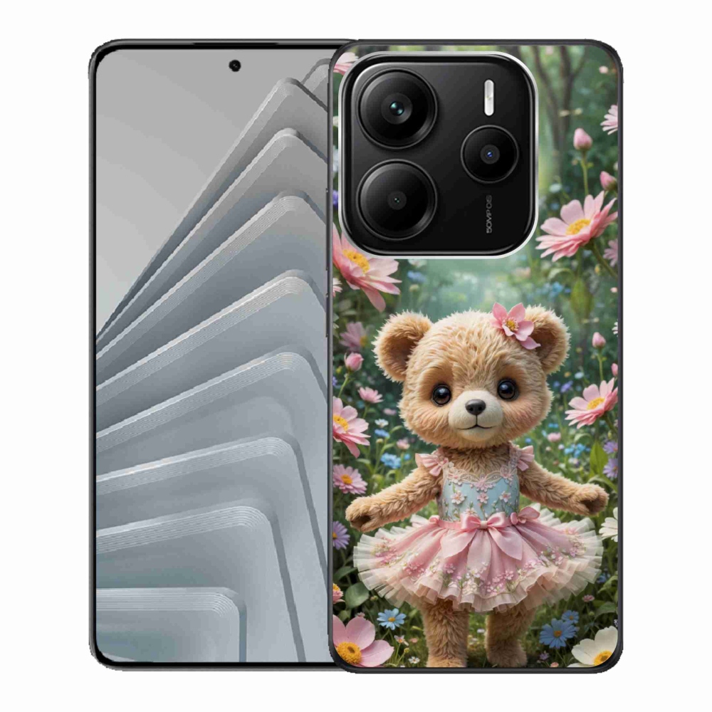 Gélový kryt mmCase na Xiaomi Redmi Note 14 5G - roztomilý medvedík v kvetoch