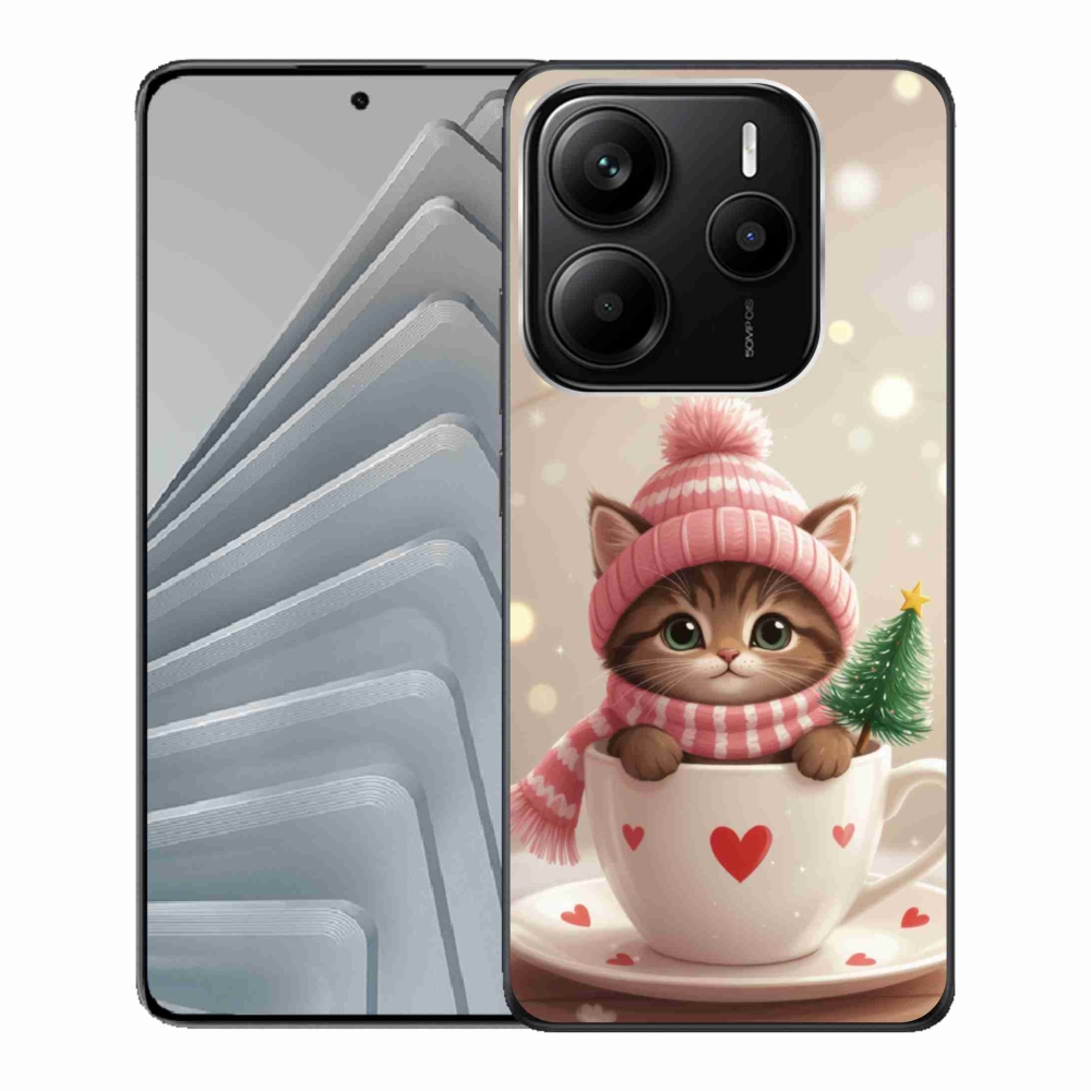 Gélový kryt mmCase na Xiaomi Redmi Note 14 5G - vianočné mačiatko v hrnčeku