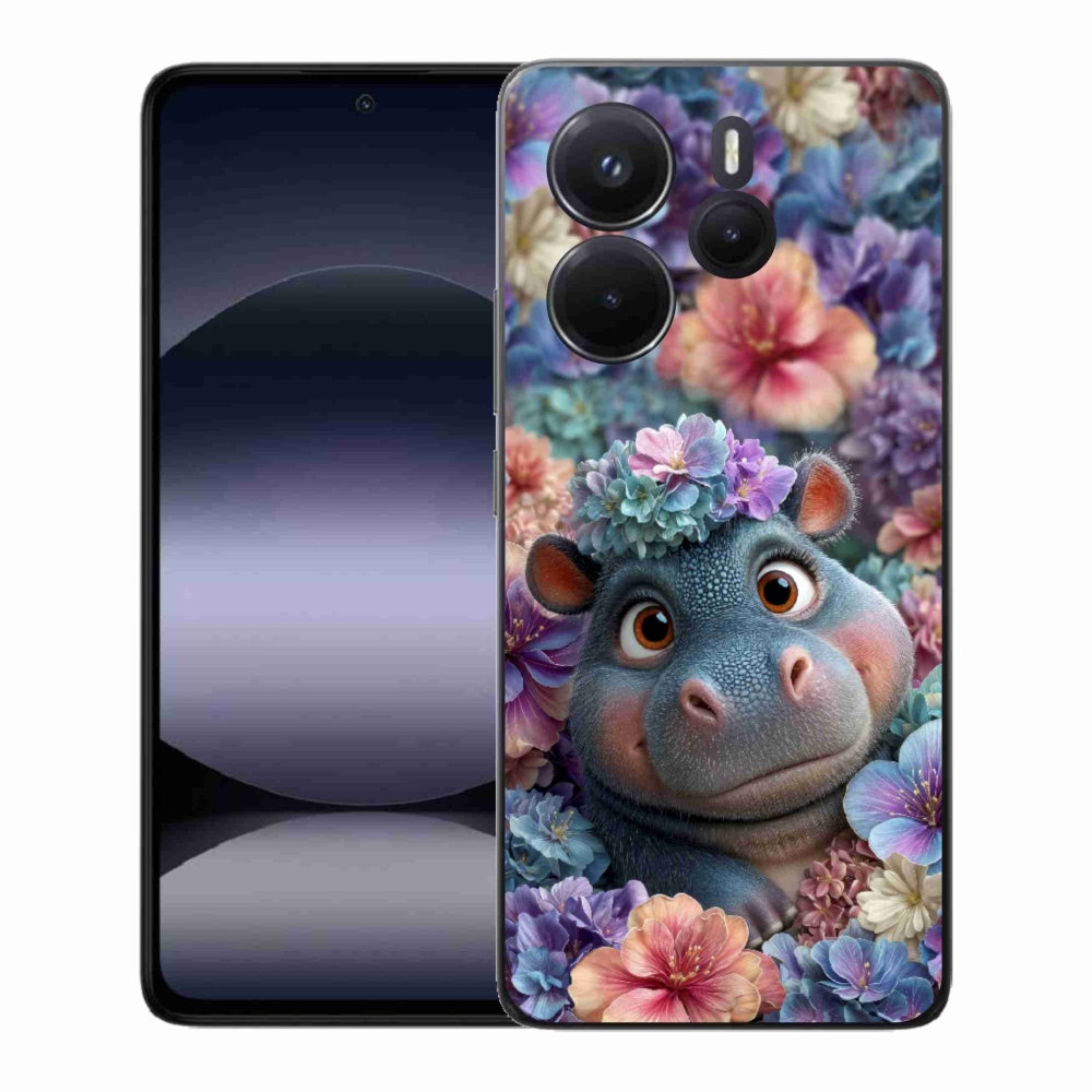 Gélový kryt mmCase na Xiaomi Redmi Note 14 - hrošík v kvetoch