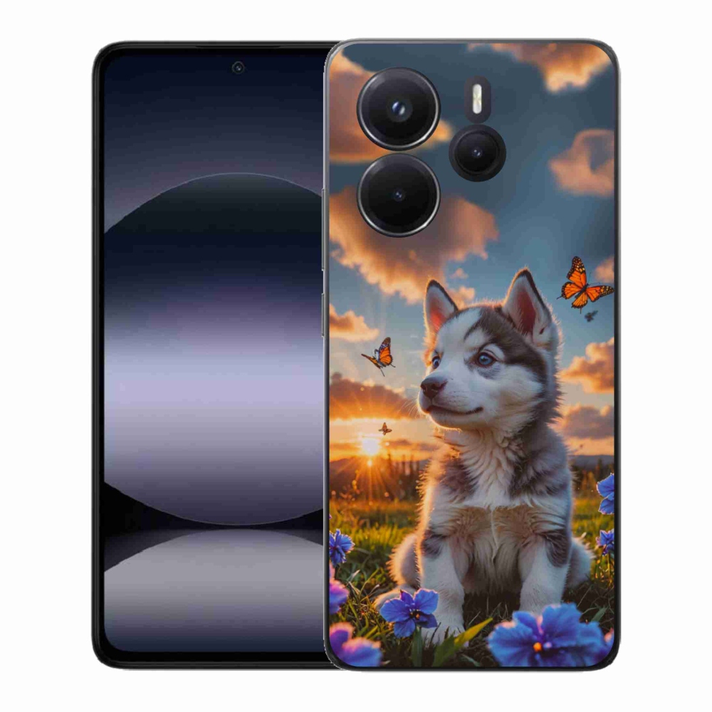 Gélový kryt mmCase na Xiaomi Redmi Note 14 - husky pri západe slnka
