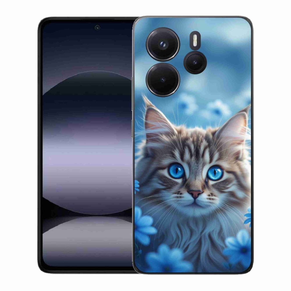 Gélový kryt mmCase na Xiaomi Redmi Note 14 - mačiatko v modrých kvetoch