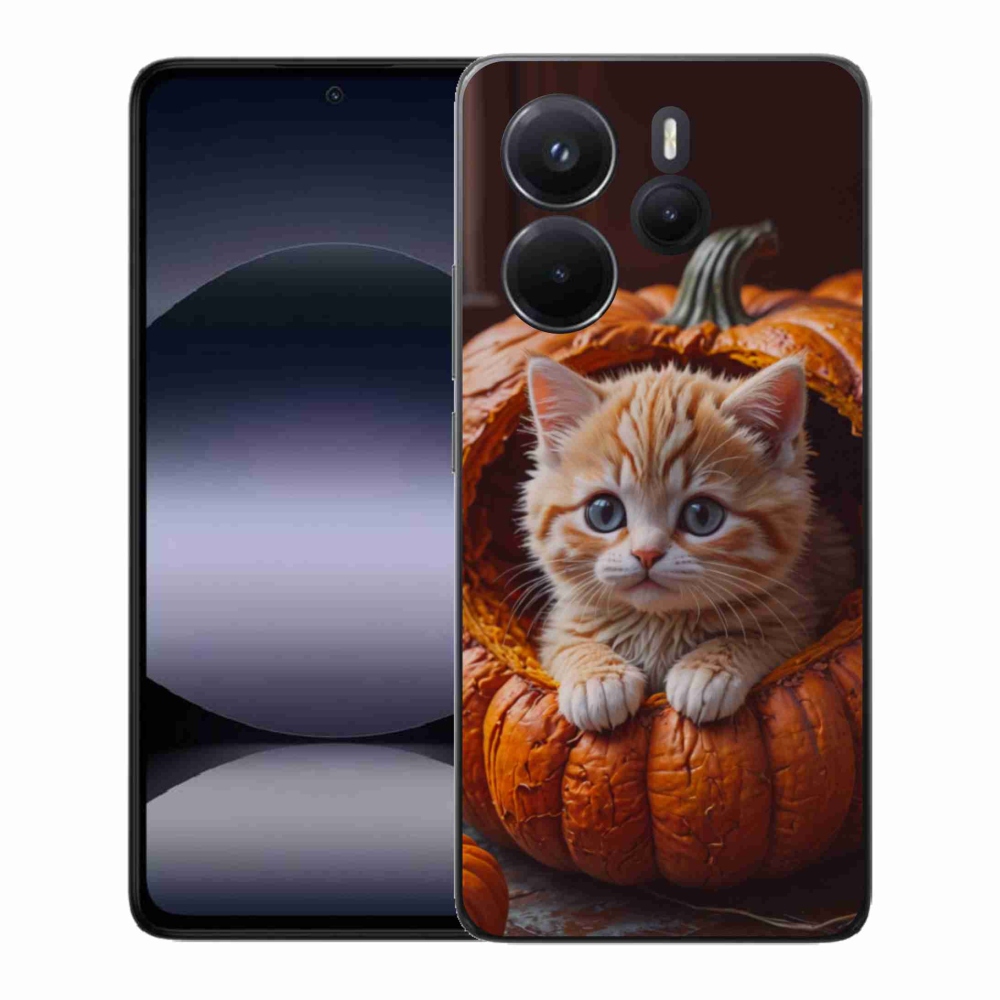 Gélový kryt mmCase na Xiaomi Redmi Note 14 - mačiatko a tekvica 2