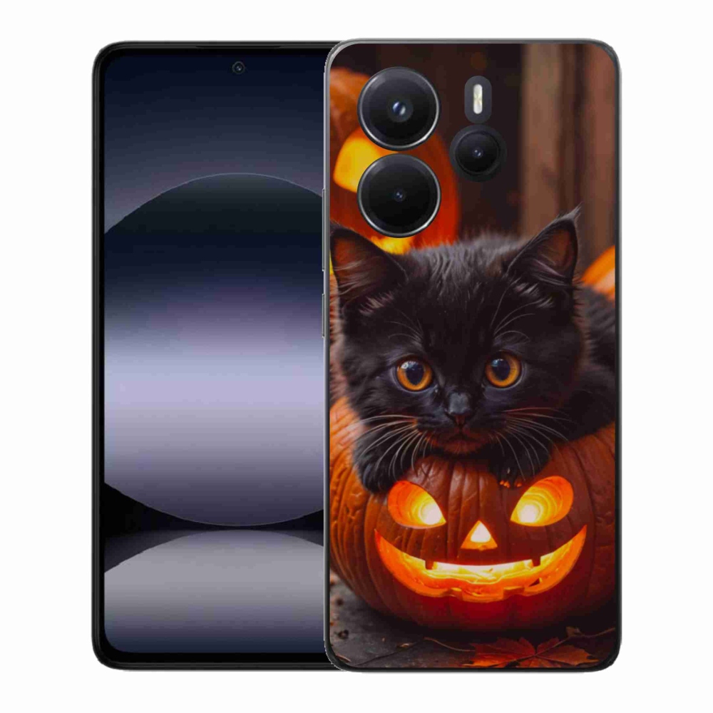 Gélový kryt mmCase na Xiaomi Redmi Note 14 - mačiatko a tekvica