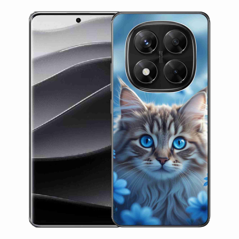 Gélový kryt mmCase na Xiaomi Redmi Note 14 Pre 5G/Poco X7 5G - mačiatko v modrých kvetoch
