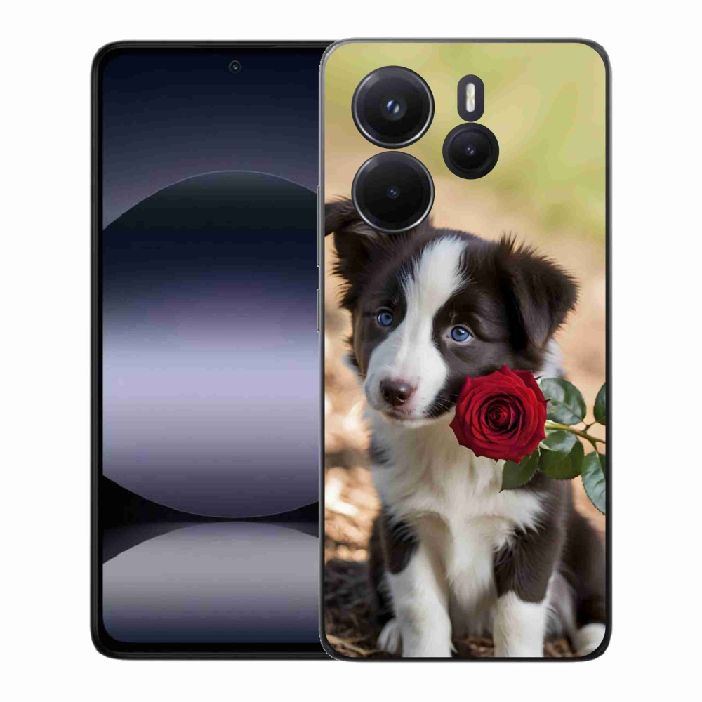 Gélový kryt mmCase na Xiaomi Redmi Note 14 - roztomilá border kólia s ružou