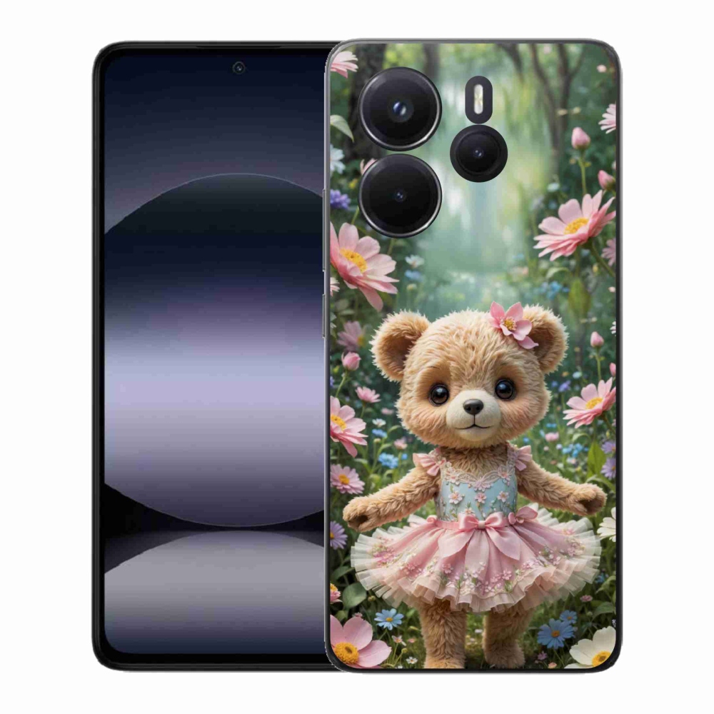 Gélový kryt mmCase na Xiaomi Redmi Note 14 - roztomilý medvedík v kvetoch