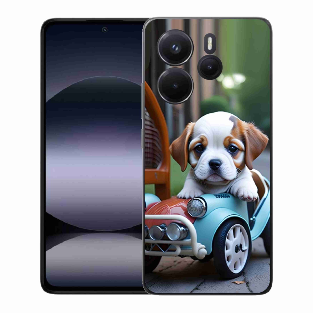 Gélový kryt mmCase na Xiaomi Redmi Note 14 - šteňa v retro aute