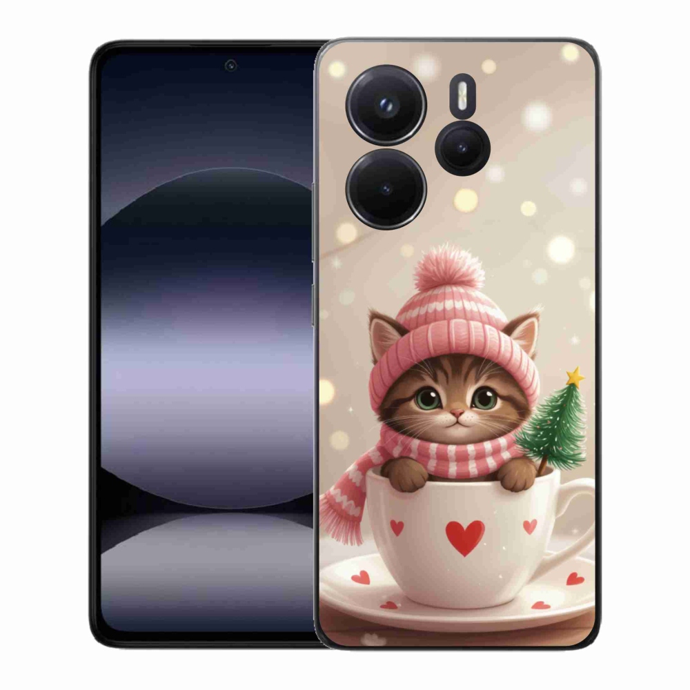 Gélový kryt mmCase na Xiaomi Redmi Note 14 - vianočné mačiatko v hrnčeku