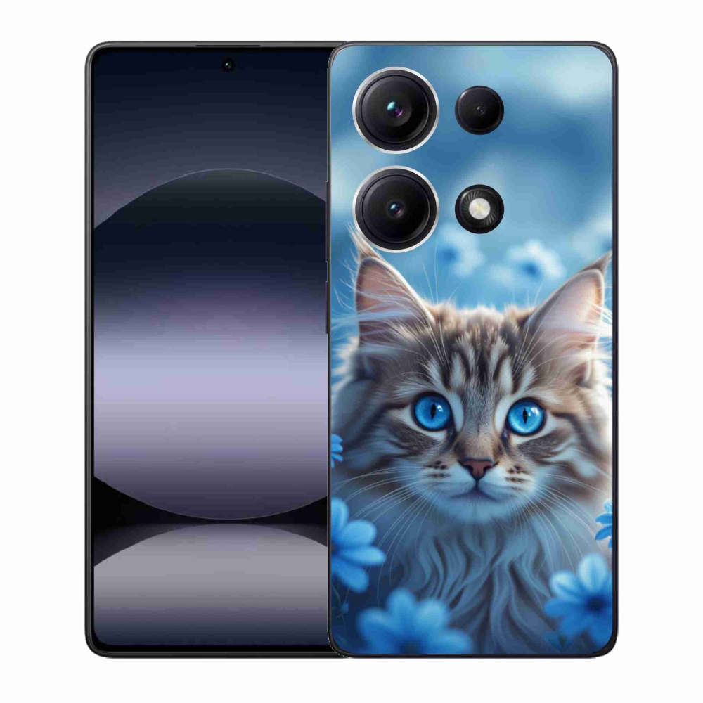 Gélový kryt mmCase na Xiaomi Redmi Note 14S - mačiatko v modrých kvetoch